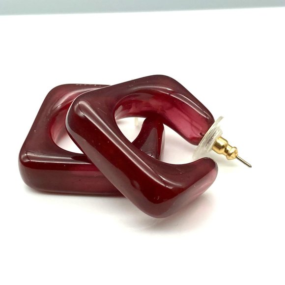 Ultra Mod Square Hoop Earrings, Purple Lucite Rounded Hoops - Picture 2 of 5